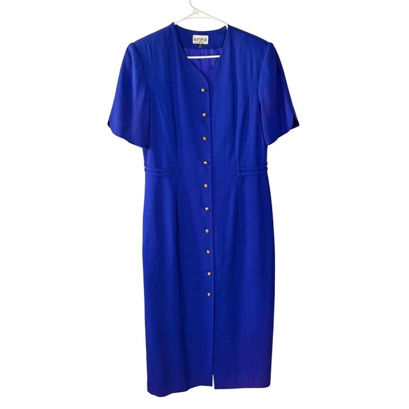 Kasper for A.S.L. Dresses & Skirts - Kasper for ASL Royal Blue Button Front Sheath Dress Vintage Gold Buttons Size 12
